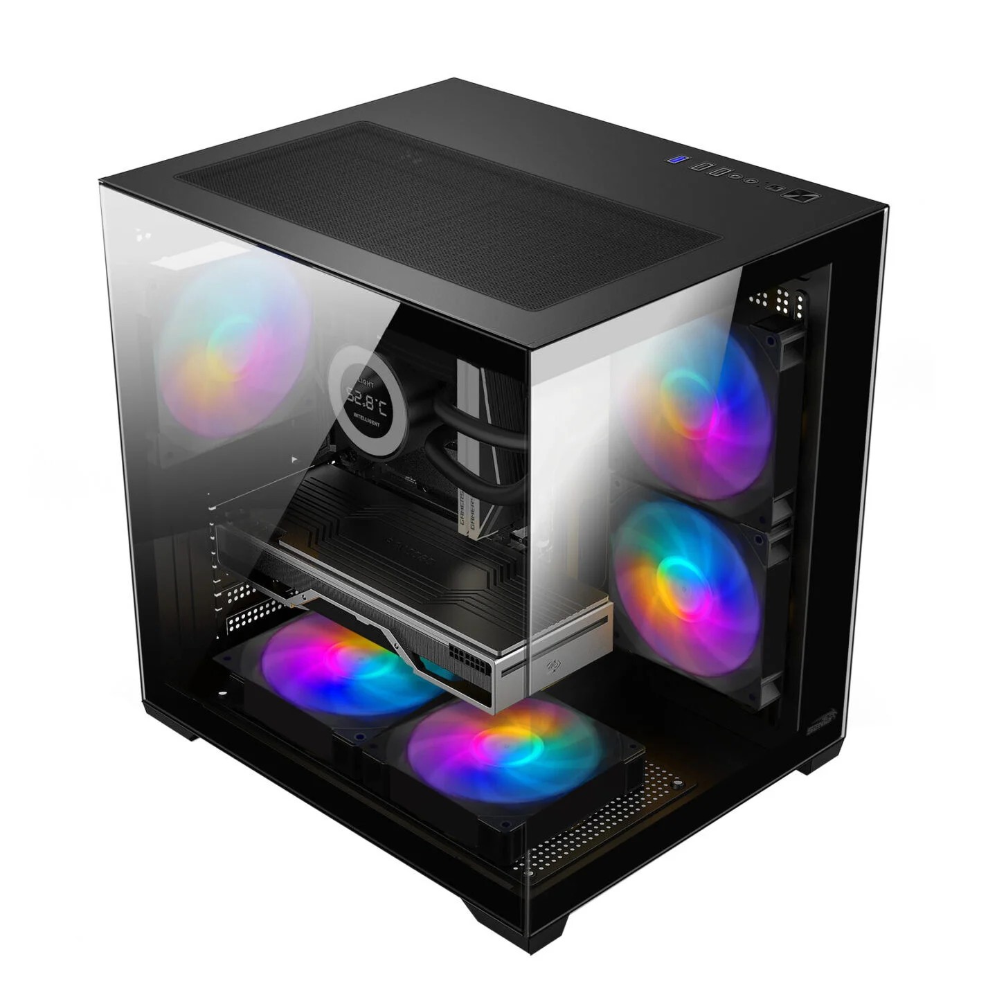 GABINETE SENTEY PECERA A10 BLACK VIDRIO TEMPLADO + 5 COOLERS ARGB.