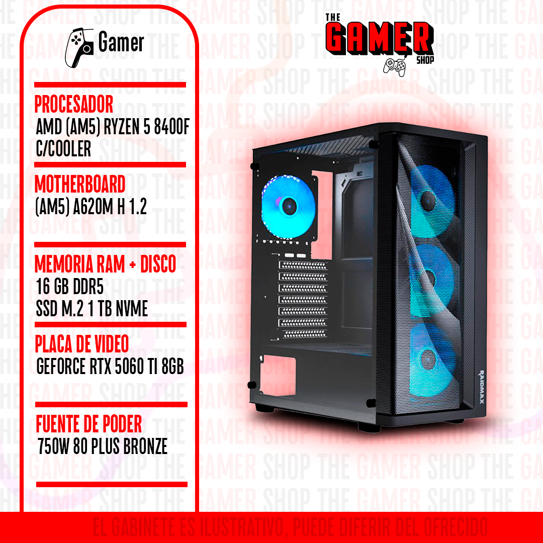 PC GAMER | RYZEN 5 8400F - RAM 16GB DDR5 - 1TB M.2 - RTX 5060 TI 8GB  | N290 + WINDOWS11