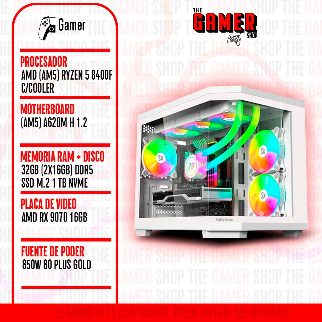PC GAMER | RYZEN 5 8400F - RAM 32GB DDR5 - 1TB M.2 -  RX 9070 16GB | N300 + WINDOWS11