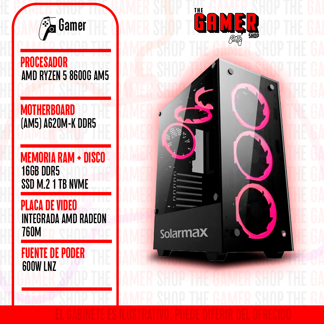 PC GAMER | RYZEN 5 8600G - RAM 16GB DDR5 - 512GB M.2 | N280 + WINDOWS11