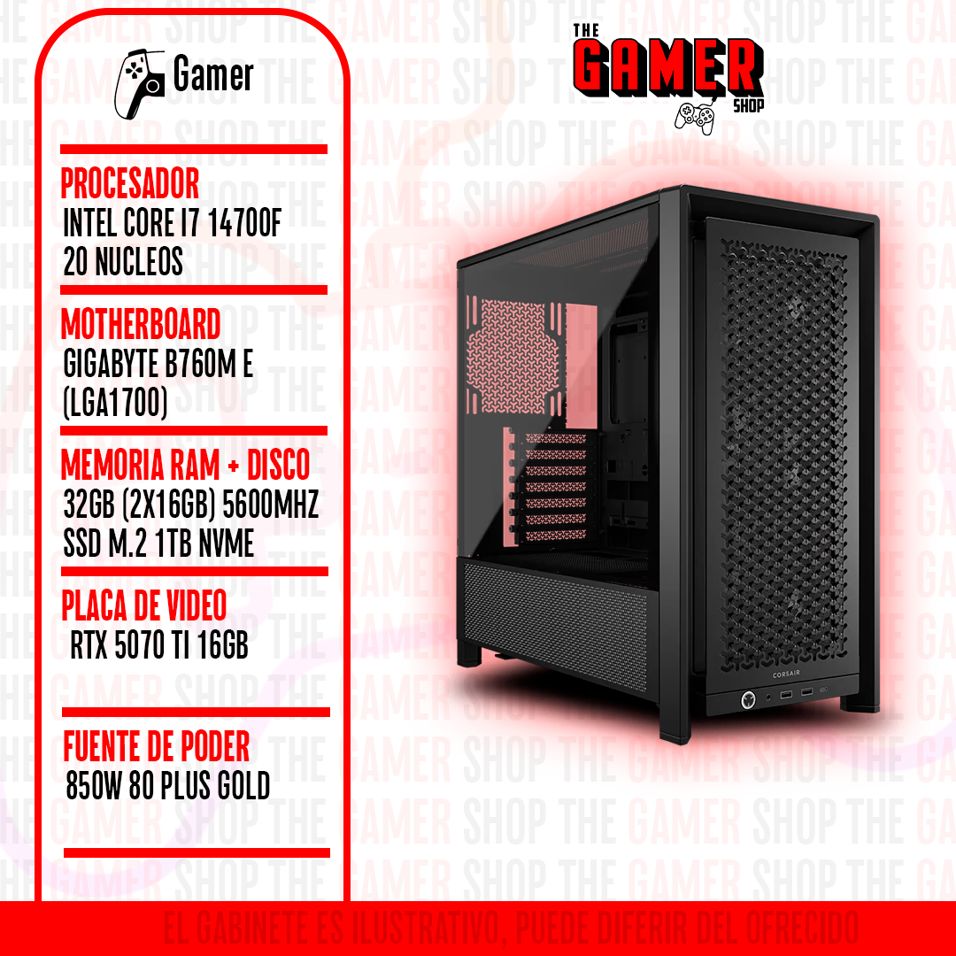 PC GAMER | INTEL i7 14700F - RAM 32GB DDR5 - 1TB M.2 - RTX 5070 TI 16GB | N420 + WINDOWS11