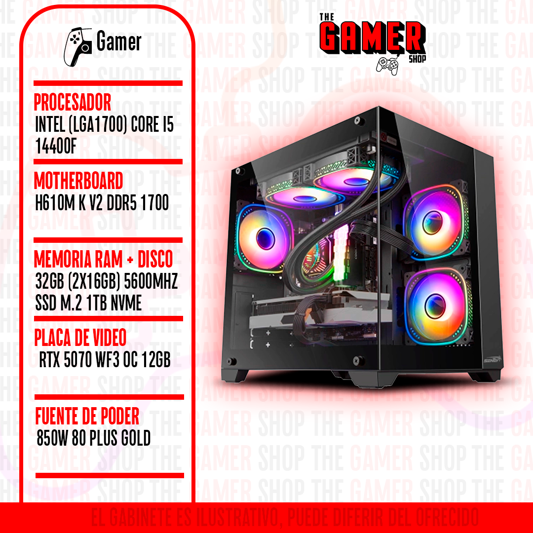 PC GAMER | INTEL i5 14400F - RAM 32GB DDR5 - 1TB M.2 - RTX 5070 12GB | N400 + WINDOWS11
