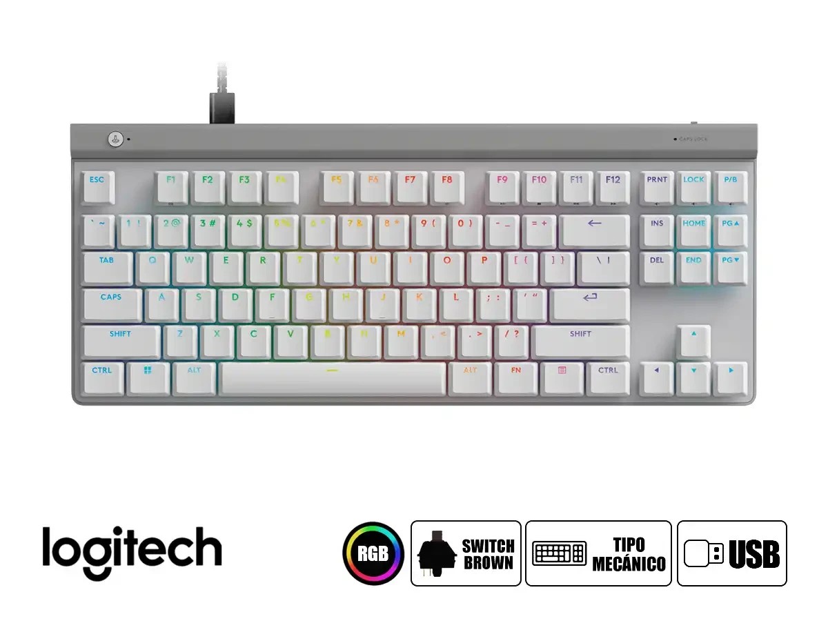 TECLADO GAMER LOGITECH G515 MECANICO TKL BLANCO SWITCH BROWN