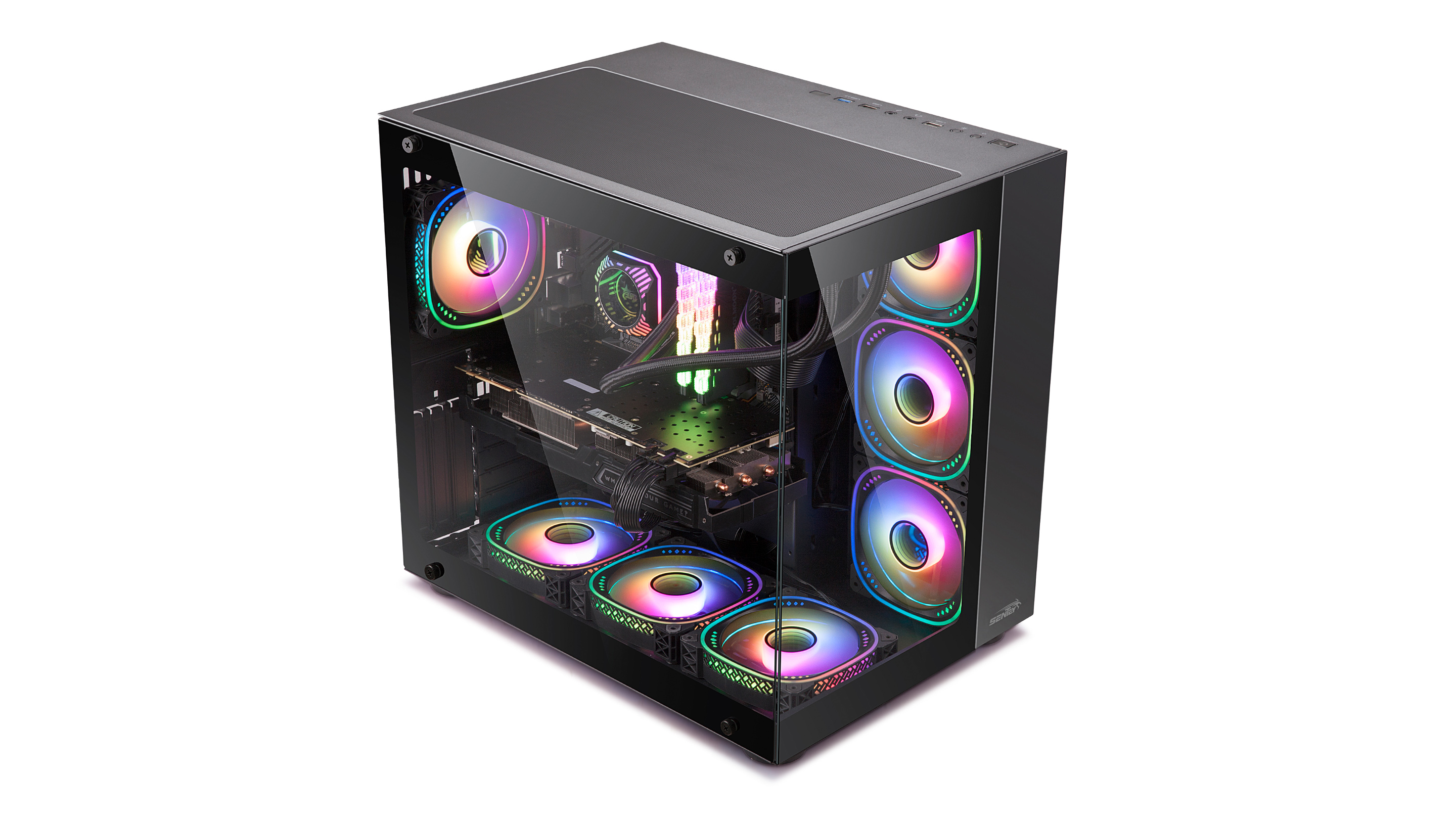 GABINETE SENTEY PECERA A40 BLACK VIDRIO TEMPLADO + 7 COOLERS ARGB.