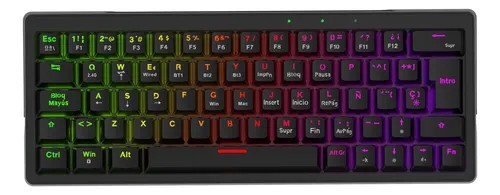 TECLADO MECANICO GAMER SOLARMAX TRI-MODO 60% GMKB64RB ESP WIRELESS + BLUETOOTH 