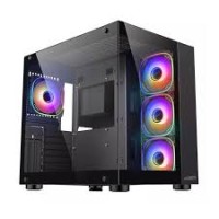 GABINETE SENTEY PECERA A30 BLACK VIDRIO TEMPLADO + 5 COOLERS ARGB.