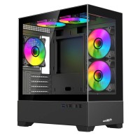 GABINETE SENTEY PECERA H30 BLACK VIDRIO TEMPLADO + 5 COOLERS ARGB.