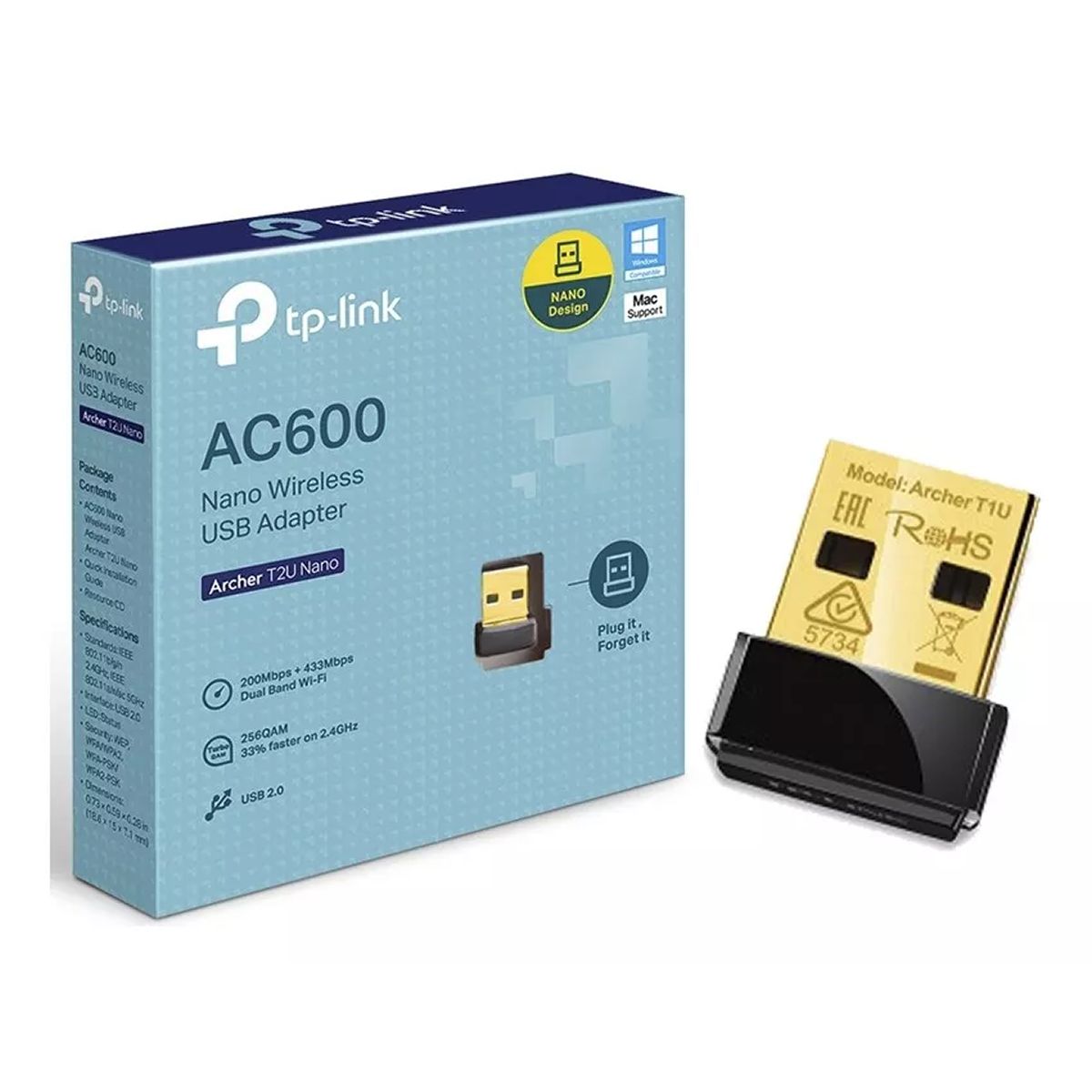 USB TP - LINK NANO WIFI ADAPTER AC600 DUAL BAND (T2U)