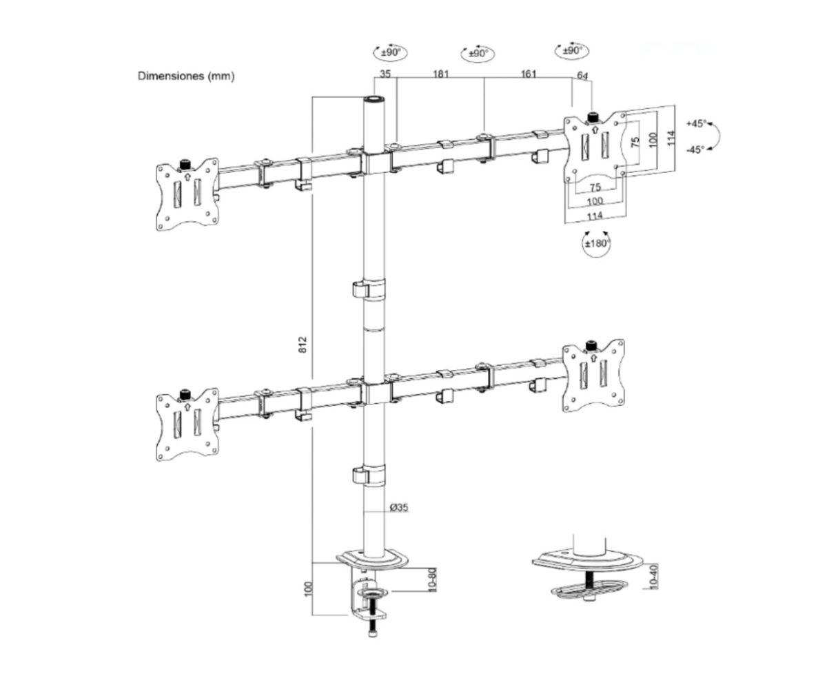 Soporte Articulado Naku Sm-c048 De Mesa Para Cuatro Monitores De 13” A 32”