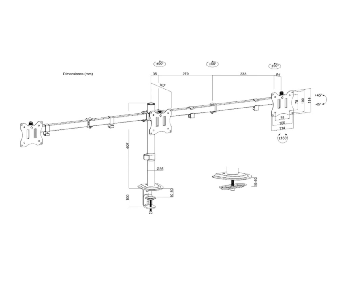 Soporte Articulado Naku Sm-c034 De Mesa Para Tres Monitores De 13” A 32”