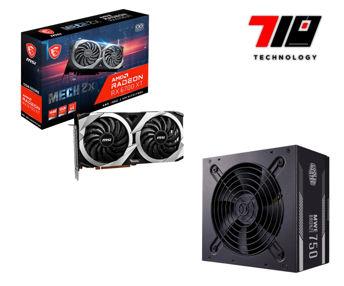 Placa De Video Rx 6700 Xt Msi Mech 12gb + Fuente 750w Cooler Master 80+ Bronce (usado)