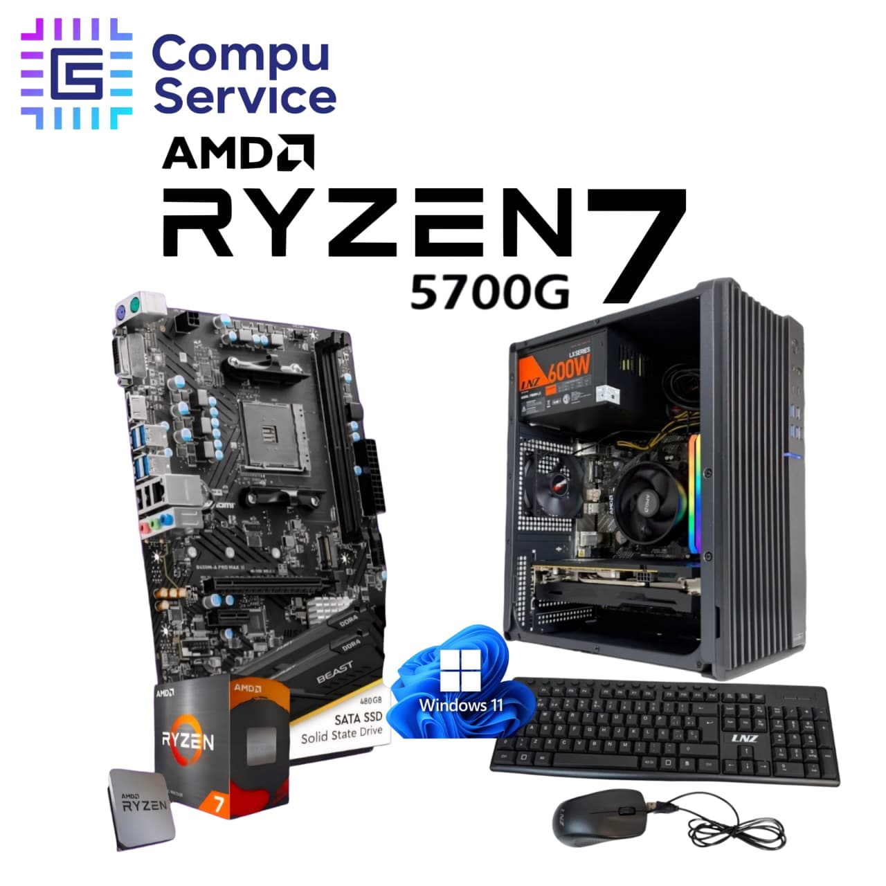 PC RYZEN 7 5700G + 16GB RAM + SSD 480GB + GABINETE K