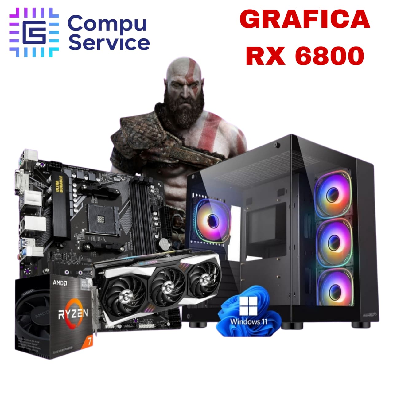 PC RYZEN 7 5700X + GRAFICA RX 6800 + 32GB RAM + SSD 1TB + GABINETE SENTEY A30 CON 4 COOLERS RGB