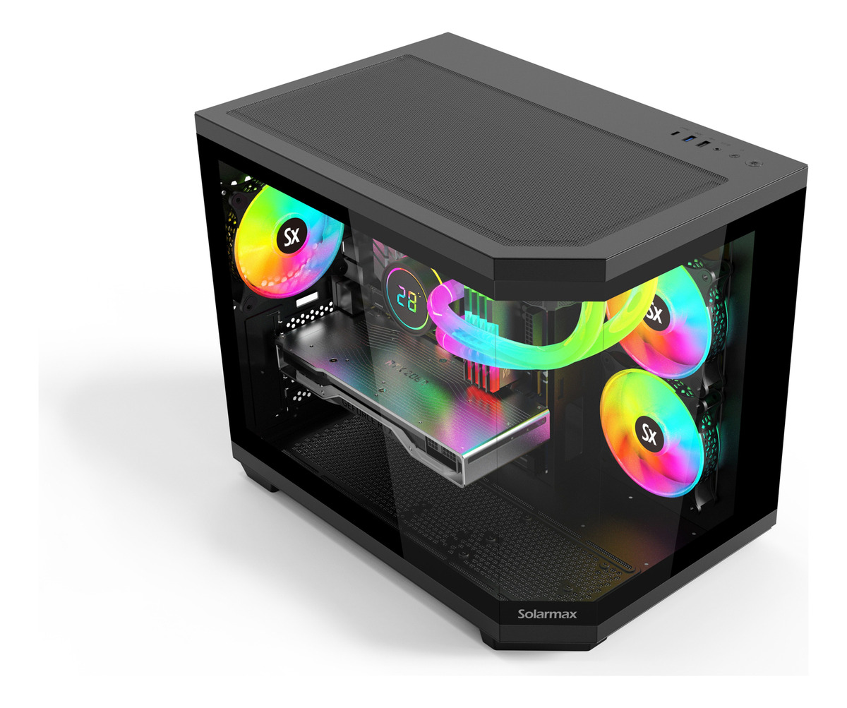 Gabinete Gamer Solarmax Cm-b950 Frente Y Lateral De Vidrio Templado Con 4 Coolers Argb