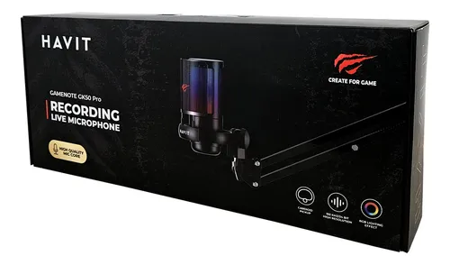 Micrófono Gamer con condensador USB negro Havit Gk50 Pro Rgb