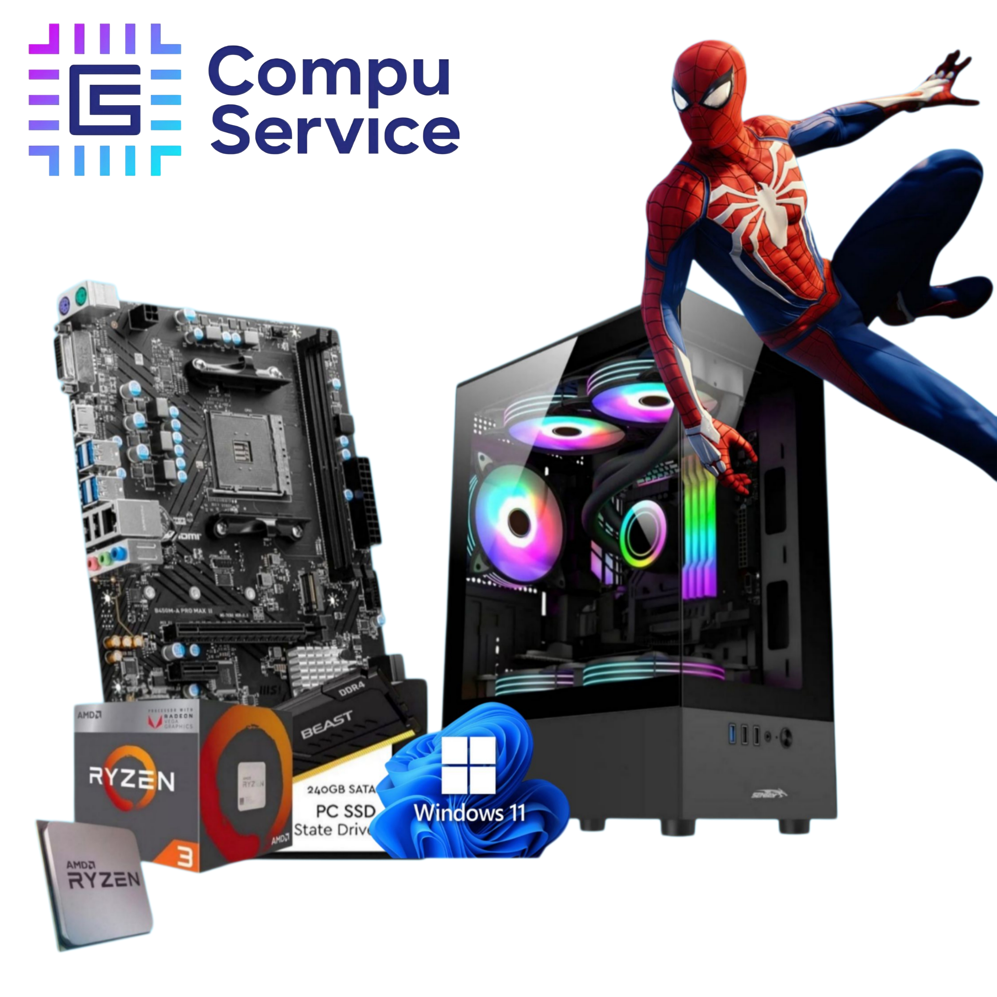 PC RYZEN 3 3200G + 8GB RAM + SSD 240GB + GABINETE ZEUS 5 COOLERS RGB