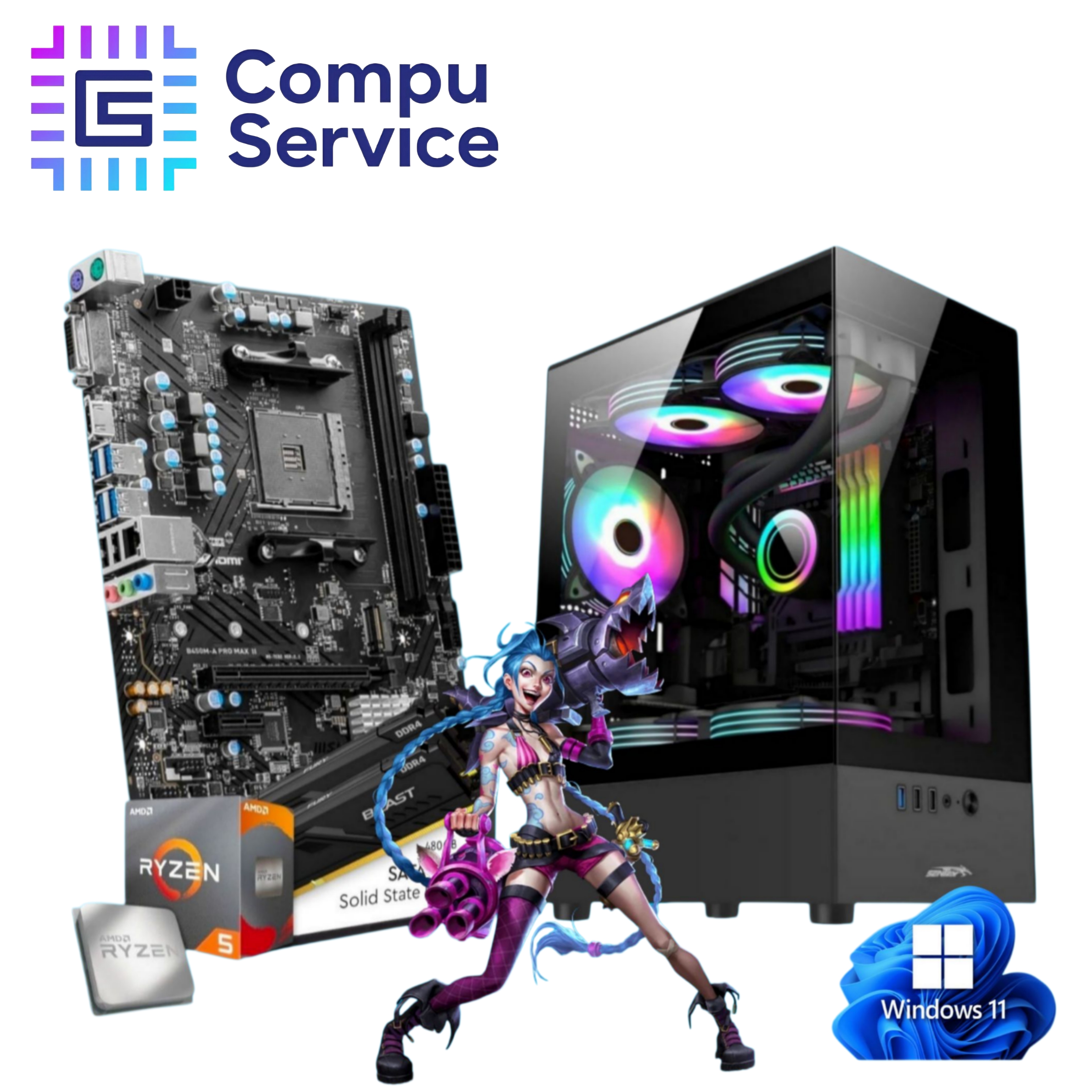 PC RYZEN 5 5600G + 16GB RAM + SSD 480GB + GABINETE ZEUS 5 COOLERS RGB