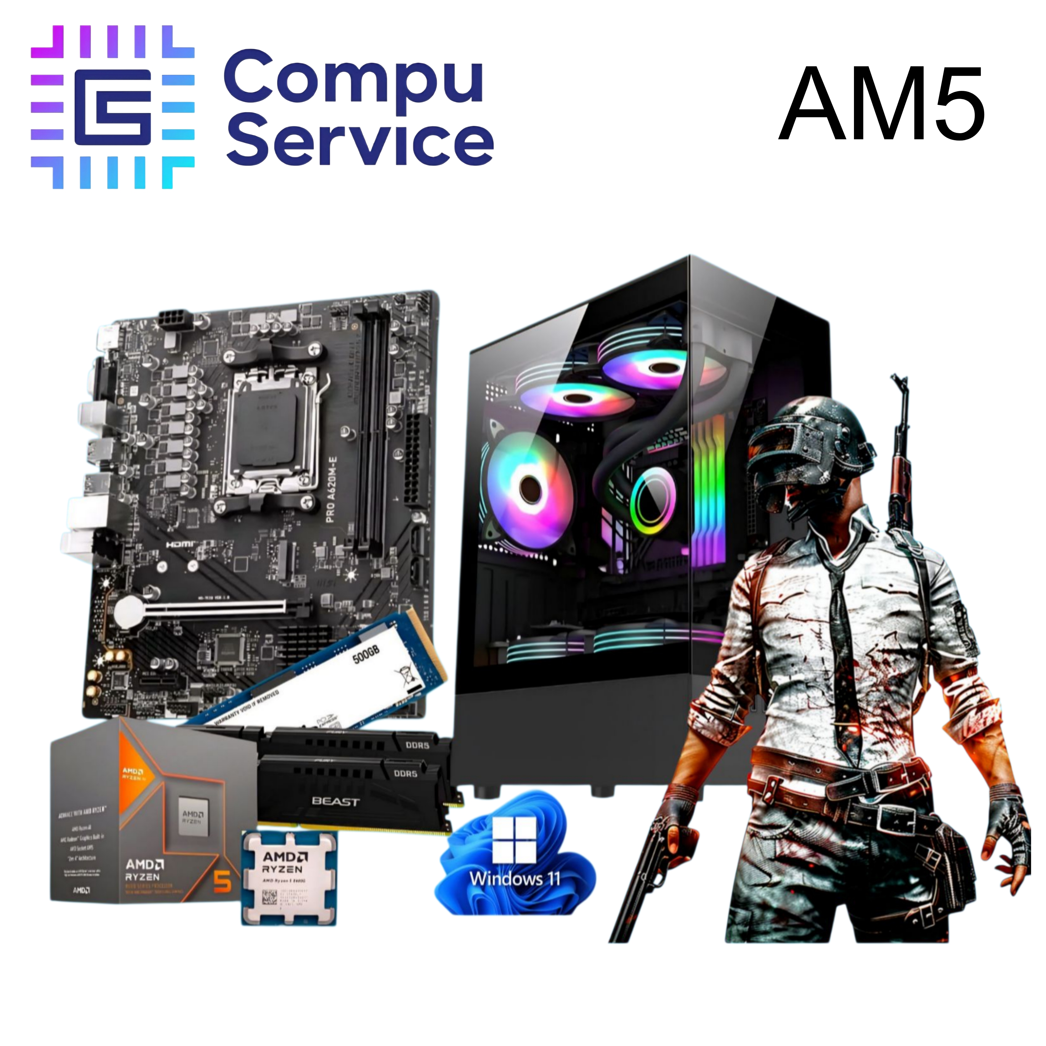 PC RYZEN 5 8600G + 16GB RAM + SSD M.2 500GB + GABINETE ZEUS 5 COOLER RGB