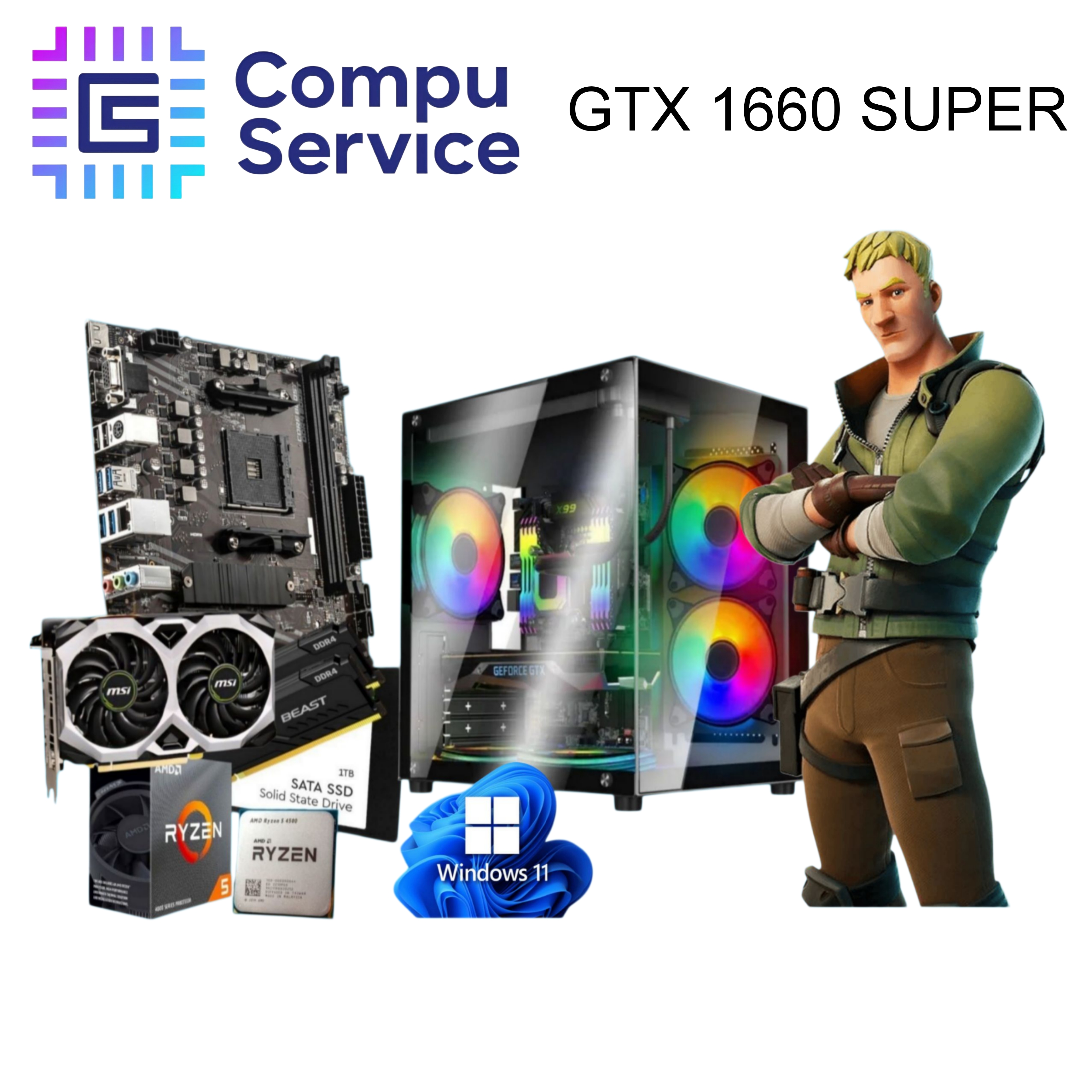 PC RYZEN 5 4500 + GRAFICA GTX 1660 SUPER 6GB+ 16GB RAM + SSD 1TB + GABINETE ZEUS 5 COOLERS RGB