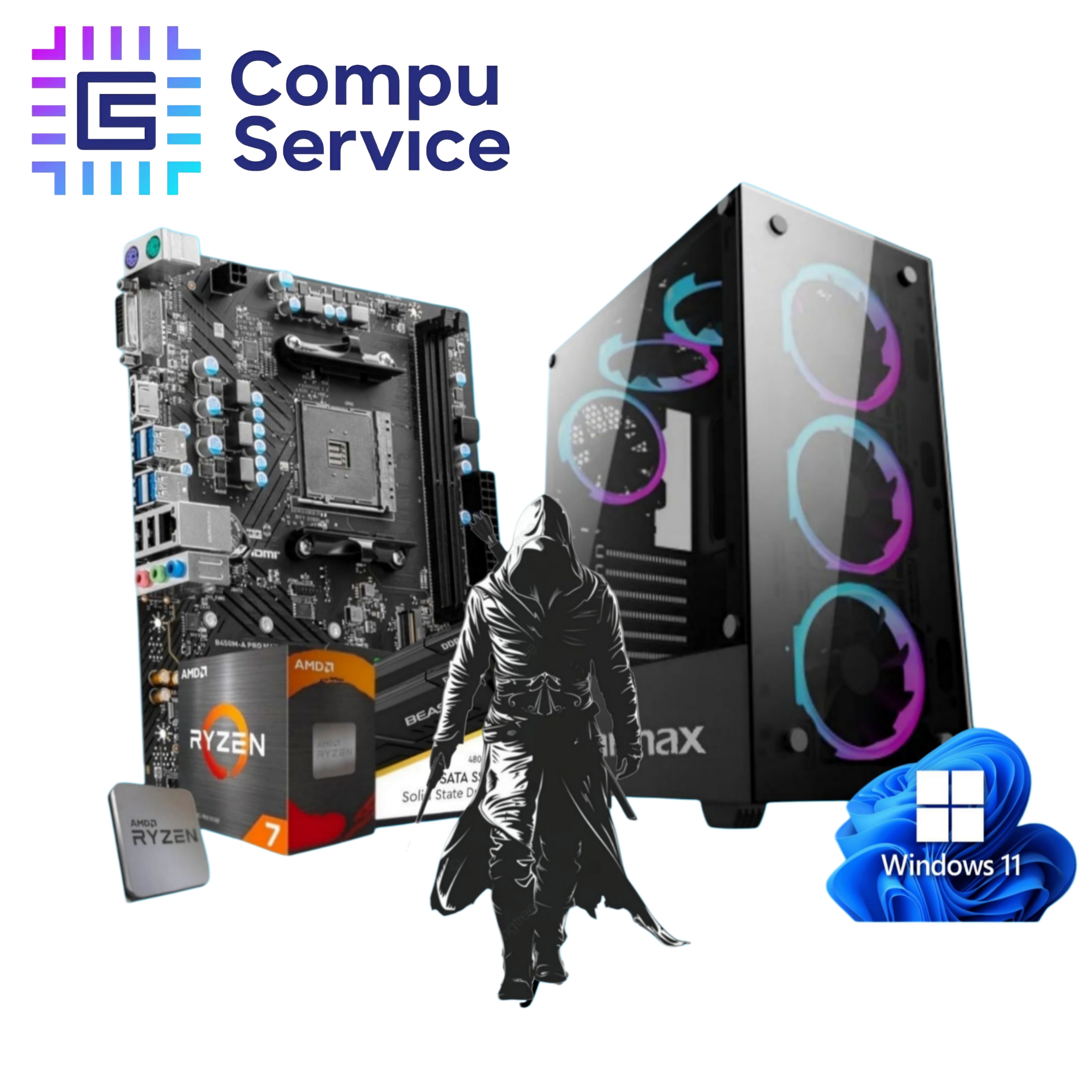 PC RYZEN 7 5700G + 16GB RAM + SSD 480GB + GABINETE GAMER CON LUCES