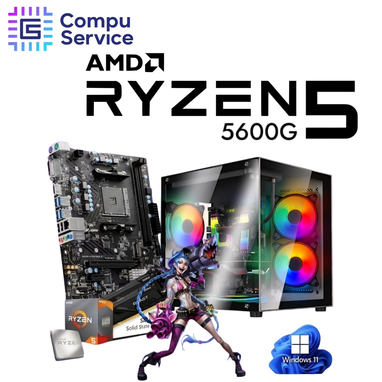 PC RYZEN 5 5600G + 8GB RAM + SSD 240GB + GABINETE ZEUS 5 COOLERS RGB