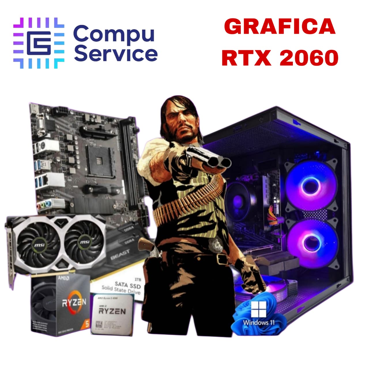 PC RYZEN 5 4500 + GRAFICA RTX 2060 + 16GB RAM + SSD 480 + GABINETE ZEUS 5 COOLERS RGB