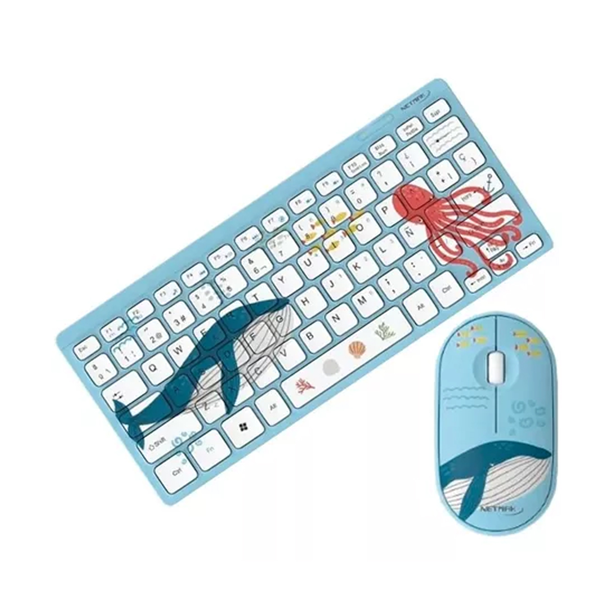 TECLADO Y MOUSE COMBO INALÁMBRICO MINI NETMAK KIDS AZUL
