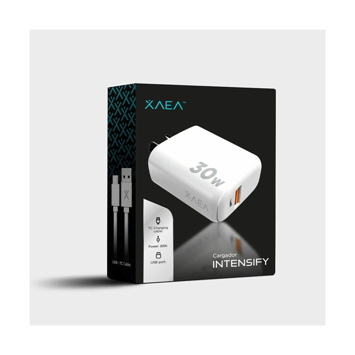 CARGADOR XAEA INTENSIFY 30W 1 USB + 1 USB-C + CABLE USB-A A USB-C