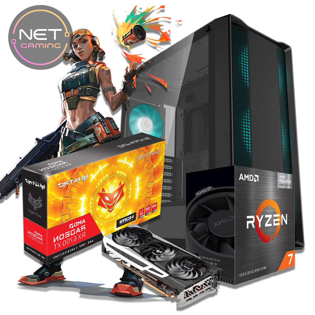 PC Gamer AMD Ryzen 7 8700F TURBO - 32 GB DDR5 - SSD 1 TB M.2 - RX 6800 16 GB