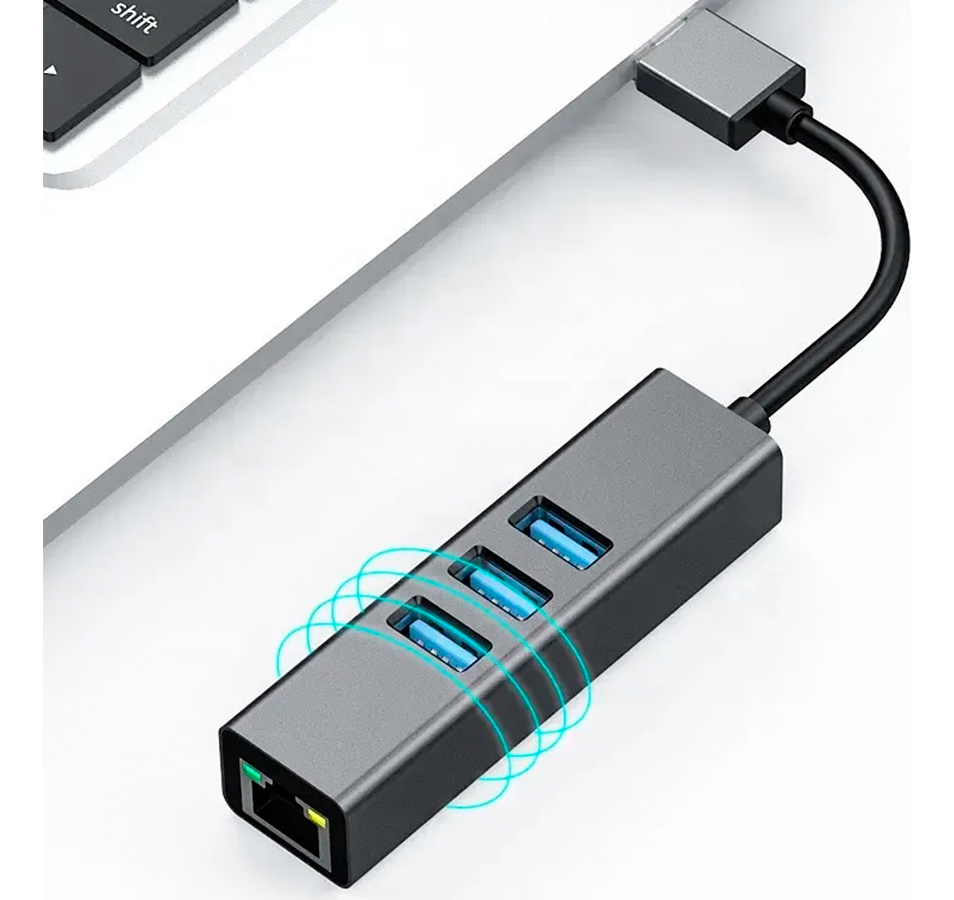 Adaptador Hub Usb A Red Rj45 Ethernet 1000mbps + 3 Usb 3.0 Gris item 1293