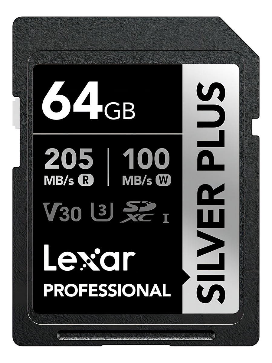 Tarjeta de Memoria Sd para cámaras fotográficas Lexar Silver Plus Sdxc 64gb U3 V30 4k 205mb/s