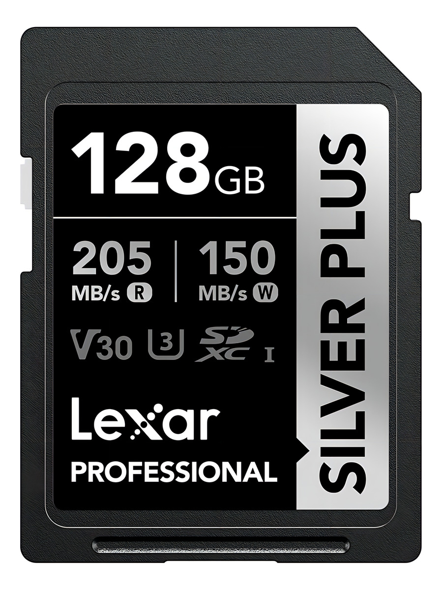 Tarjeta de Memoria Sd para cámaras fotográficas Lexar Silver Plus Sdxc 128gb U3 V30 4k 205mb/s