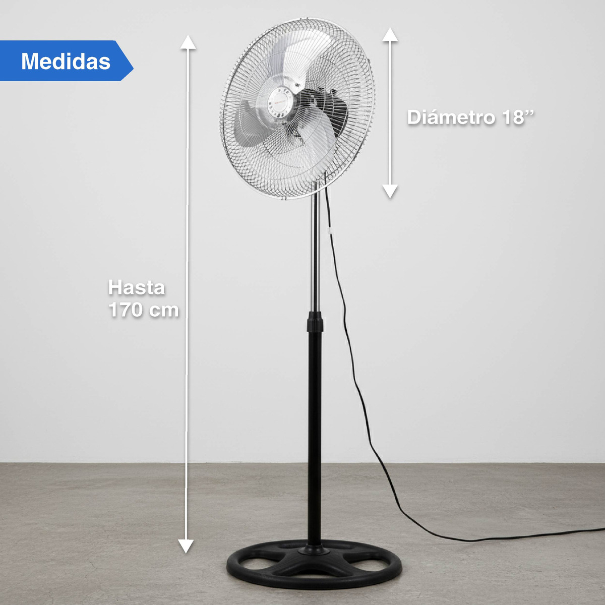 Ventilador Kanjihome 18 Kjh-fh1311 De Pie 90w 1.50m 3 Aspas de metal Diámetro 45.72 Cm