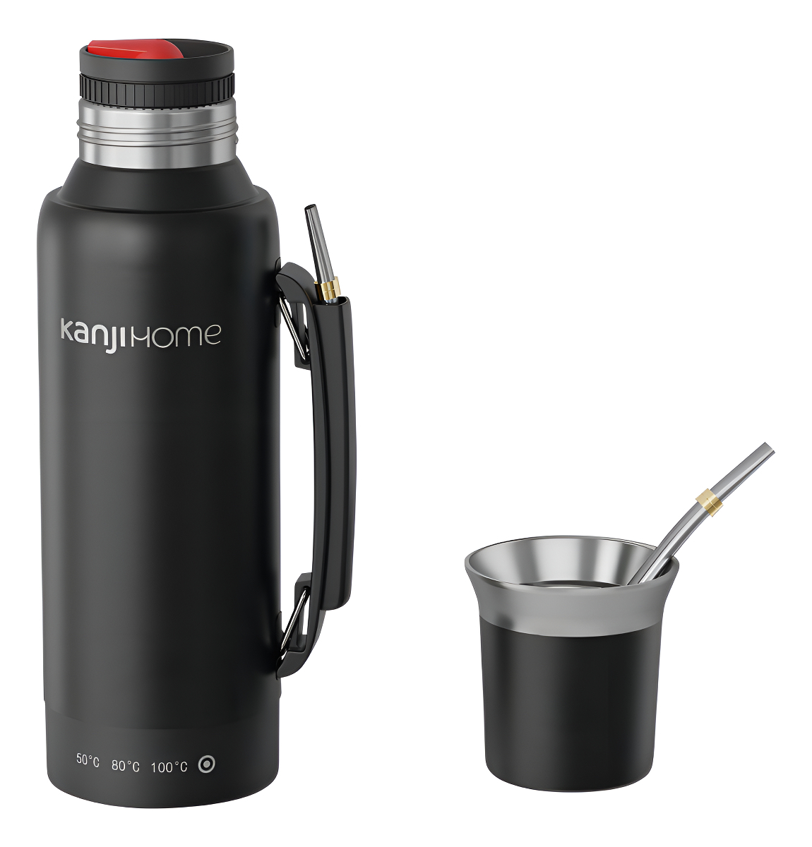 Termo Eléctrico T-mate 1 Litro Tapa Mate Y Bombilla Color Negro