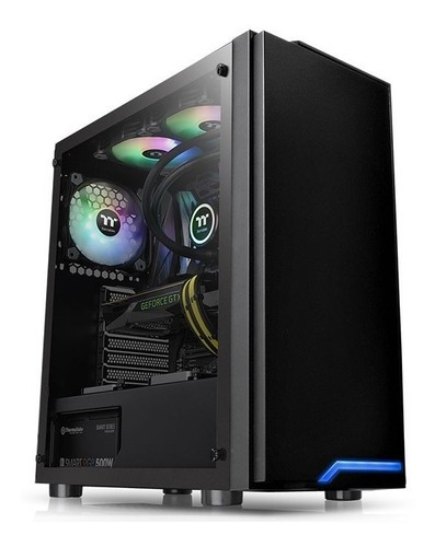 Gabinete  Gamer Thermaltake Tt H100 Tg Led Azul Templado Pcreg Color Negro