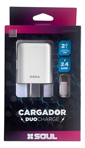 Cargador Duo Charge 2.4 A Usb X 2 + Cable Micro Usb Soul