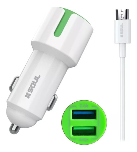 Cargador Auto Rapido Doble Usb A 2.4 Amp + Cable Micro Usb