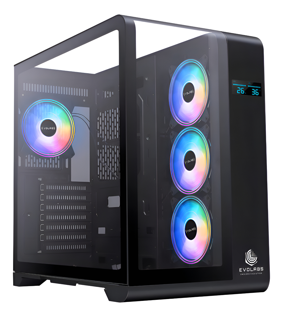 Gabinete Gamer Cubo Evolabs Synergy Evo-400ab Atx 4 Fan Argb Panel Digital