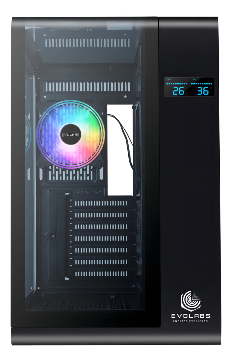 Gabinete Gamer Cubo Evolabs Synergy Evo-400ab Atx 4 Fan Argb Panel Digital