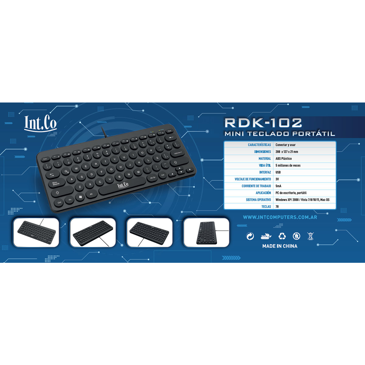Teclado Pc Int.co Rdk-102 Usb Negro