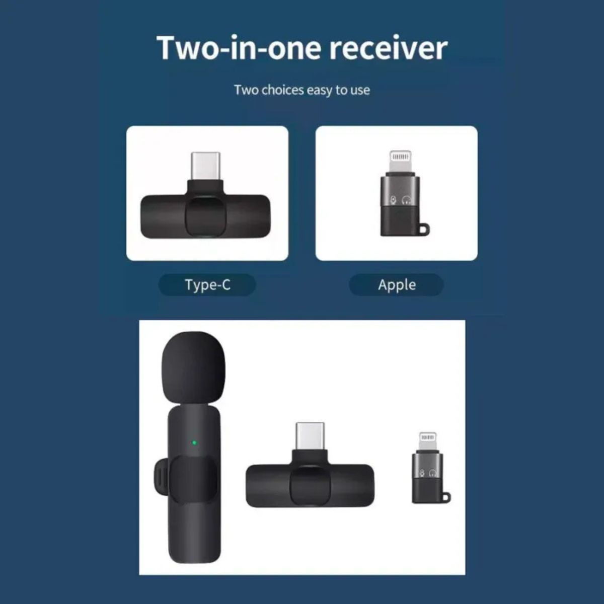 Micrófono Inalambrico Corbatero K8 Tipo C + Adaptador Iphone Negro