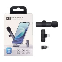 Micrófono Inalambrico Corbatero K8 Tipo C + Adaptador Iphone Negro