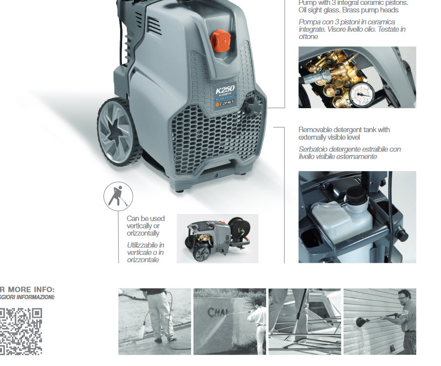 Hidrolavadora COMET K250 190BAR TRIFASICA AGUA FRIA Classic C2583AR PROFESIONAL ITALIANA