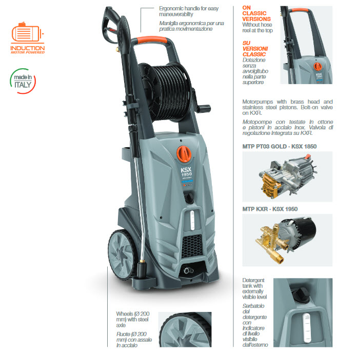 Hidrolavadora COMET KSX 1950 Classic  C2581AR Italiana Agua fria 180BAR 3.75HP MOTOR A INDUCCION DE LARGA DURACION