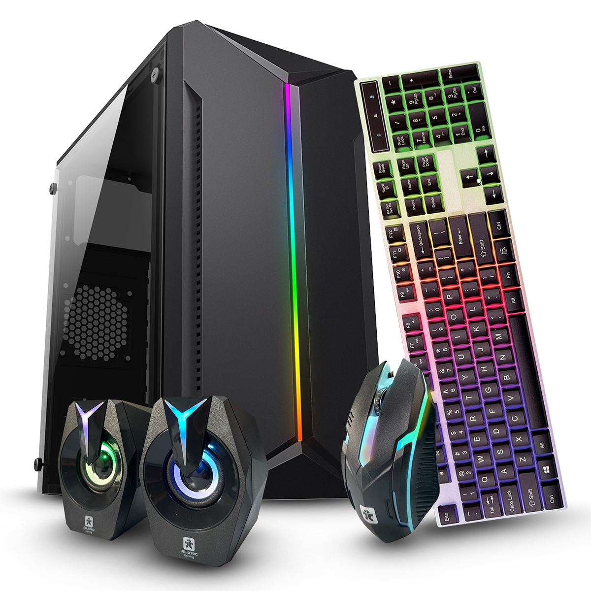 Gabinete Gamer Kit Para Pc Jalatec Jt-k80 Led Strip + Fuente 250w  + Teclado Mouse Y parlantes Rgb