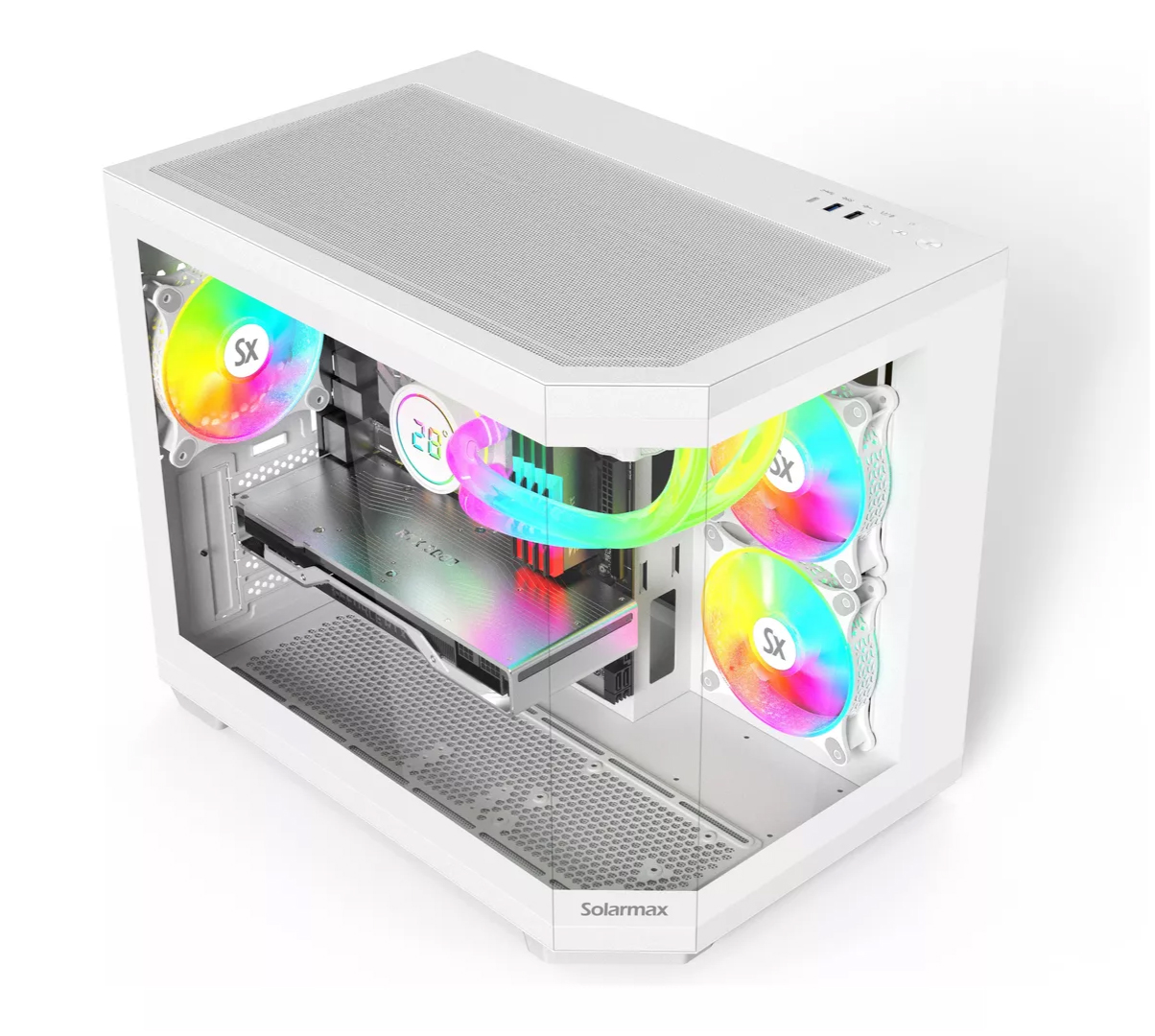 SOLARMAX GABINETE GAMER CM-W951 SIN FUENTE BLANCO C/ 3 COOLERS 120MM ARGB