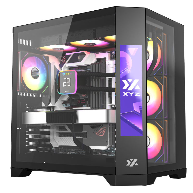 Gabinete Xyz Neutron Black  C/ 4 AURAX 120mm A-rgb +PWM+ RGB CONTROLADOR C/ Pantalla Led