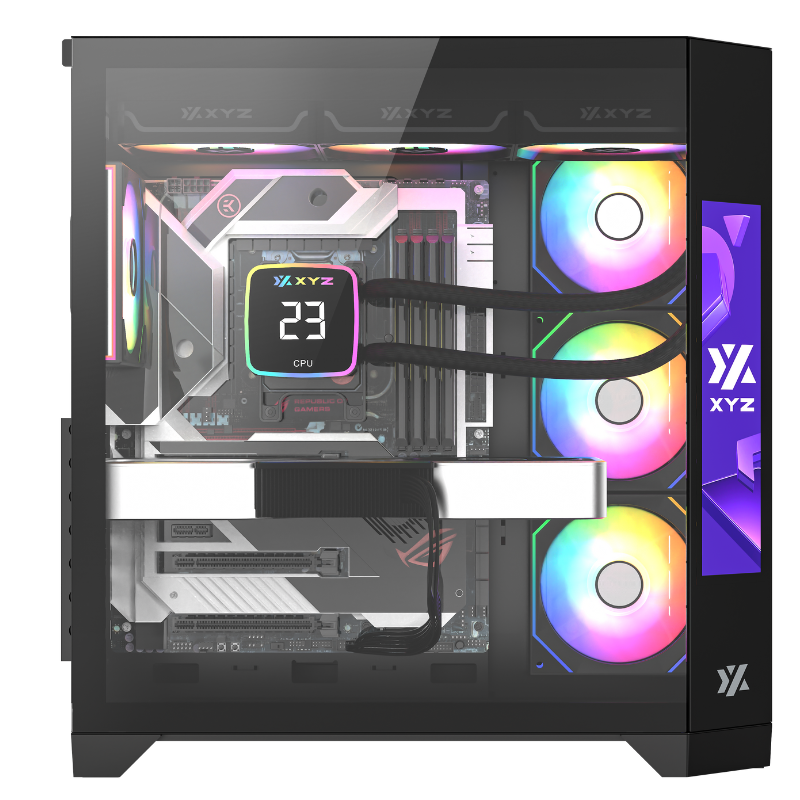 Gabinete Xyz Neutron Black  C/ 4 AURAX 120mm A-rgb +PWM+ RGB CONTROLADOR C/ Pantalla Led