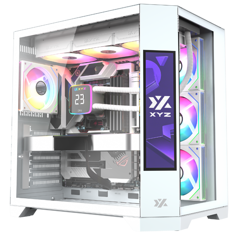 Gabinete Xyz Neutron White C/ 4 AURAX 120mm A-rgb +PWM+ RGB Controlador C / Pantalla Led