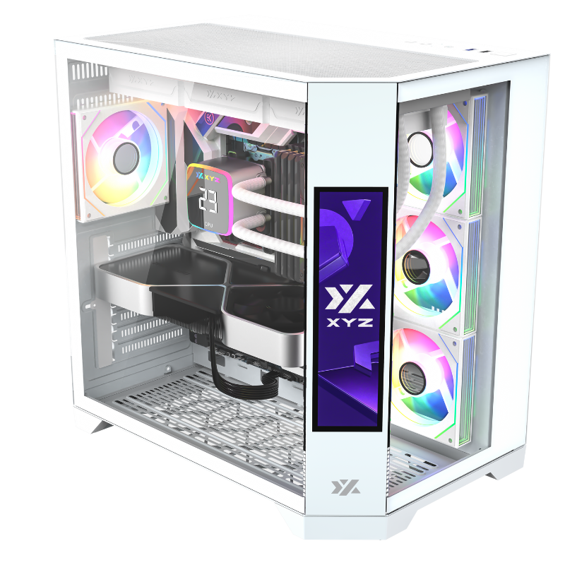 Gabinete Xyz Neutron White C/ 4 AURAX 120mm A-rgb +PWM+ RGB Controlador C / Pantalla Led